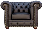 Poltrona Sala de Estar Chesterfield com Pés Madeira Couro Preto G40 - Gran Belo