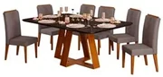 Conjunto Sala de jantar Mesa Bonnie com 6 Cadeiras Medalhão Palha - Wood  Prime 38716