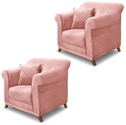 Kit 2 Poltronas Decorativas com 2 Almofadas Armstrong Veludo Rosa G63 - Gran Belo