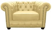 Poltrona Chesterfield com Pés Madeira Couro Bege G40 - Gran Belo