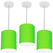 Kit/3 Lustre Pendente Cilíndrico Md-4012 Cúpula em Tecido 18x25cm Verde Limão - Bivolt