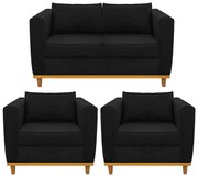 Kit Sofá 2 Lugares e 2 Poltronas Europa Corano Preto ADJ Decor