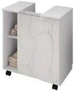 Gabinete Para Banheiro 55cm 1 Porta Com Rodízios Pequin Branco/Carrara