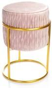 Puff Banqueta Decorativo Sueli Redondo Veludo Rosa Base Metálica Dourado 38x30 cm - D'Rossi