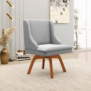 Cadeira Decorativa Sala de Jantar Base Giratória de Madeira Firenze Suede Cinza/Natural G19 - Gran Belo