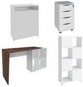 Conjunto Escritório Home Office 4 Peças Look A06 Branco/Ipê - Mpozenat