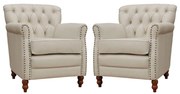 Kit 02 Poltronas Decorativas Sala de Estar Níger Pés Madeira Couro Off White G58 - Gran Belo