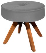 Puff Decorativo Julia Redondo Suede Grafite Base Madeira MM35 - D'Rossi