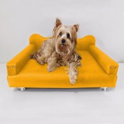 Cama Sofá Pet Meg Para Cães E Gatos Elegante e confortável Courino Amarelo