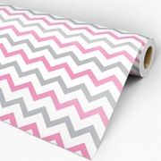 Papel de Parede Chevron Rosa Cinza e Branco 0.52m x 3.00m