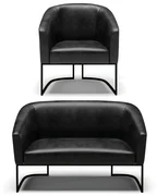 Sofá Namoradeira e Poltrona Base Industrial Preto Stella Sintético PU D03 - D'Rossi - Preto