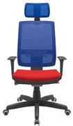 Cadeira Office Brizza Tela Azul Com Encosto Assento Aero Vermelho Autocompensador Base Standard 126cm - 63388 Sun House