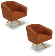 Poltrona Decorativa Giratória MA30 Kit 2 Stella Sintético PU D03 - D'Rossi - Nozes