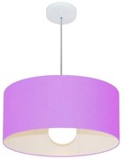 Lustre Pendente Cilíndrico 4052 Cúpula em Tecido 50x21cm Lilás - Bivolt