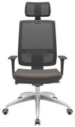 Cadeira Office Brizza Tela Preta Com Encosto Assento Vinil Café Autocompensador 126cm - 63016 Sun House