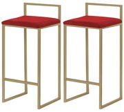 Kit 2 Banquetas Decorativa Jasmine Base Gold Veludo Vermelho G41 - Gran Belo