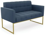 Sofá Namoradeira Elisa Suede Azul Marinho Base Metálica Industrial Dourado - D'Rossi