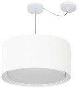 Lustre Pendente Cilíndrico Com Desvio Md-4309 Cúpula em Tecido 55x30cm Branco - Bivolt