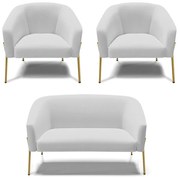 Namoradeira e 2 Poltronas Pé de Ferro Dourado Stella Linho Cinza D03 - D'Rossi
