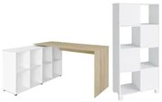 Mesa Escrivaninha em L Eron e Estante Livreiro Maly A06 Branco/Carvalh