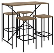 Conjunto Mesa Bancada com 04 Banquetas Alta Steel Quadra Estilo Industrial Vermont e Pés Metálico Preto - D'Rossi