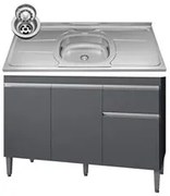 Balcão Gabinete Com Pia Inox 120cm 3 Portas e 1 Gaveta Tatiane Cinza -