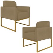 Kit 2 Poltronas Decorativas Isabella Base Industrial Suede Nude/Dourado G19