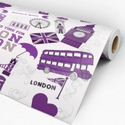 Papel de parede adesivo casual Londres roxo e cinza