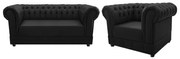 Kit Poltrona e Namoradeira Chesterfield Ana Suede Preto - ADJ Decor