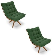Poltrona Giratoria Costela Kit 2 Suede Verde Base de Madeira MA30 M11 - D'Rossi