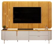 Painel com Bancada 241cm Avatar com Detalhes Dourados e LED para TV Até 75 Mel/Off White G18 - Gran Belo