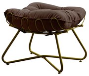 Puff Decorativo Sala de Estar Caim Base de Ferro Dourado Suede Marrom G41 - Gran Belo