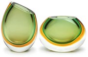 Par de Vasinhos 92 e 96 Bicolor Verde com Âmbar Murano Cristais Cadoro