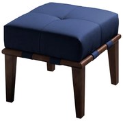 Puff Decorativo 45cm Martínez Veludo Pés Madeira Azul/Imbúia G62 - Gran Belo