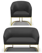 Sofá Namoradeira e Poltrona Base Industrial Dourado Stella Sintético D03 - D'Rossi - Preto