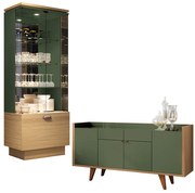 Conjunto Decorativo Cristaleira e Buffet Aparador Peggy/Albâni Verde Pistache/Freijó G26 - Gran Belo