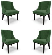 Kit 4 Cadeiras Decorativas Sala de Jantar Base Fixa de Madeira Firenze Suede Verde Esmeralda/Preto G19 - Gran Belo