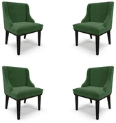 Kit 4 Cadeiras Decorativas Sala de Jantar Base Fixa de Madeira Firenze Suede Verde Esmeralda/Preto G19 - Gran Belo