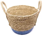 Cesto de  Fibra Natural Seagrass Com Fundo Azul 24,5x31x33 cm - D'Rossi