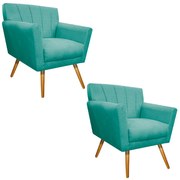 kit 02 Poltronas Laura Palito Mel Suede Azul Tiffany - ADJ Decor