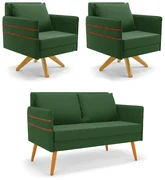 Kit 01 Namoradeira 02 Lugares e 02 Poltronas Mari Suede Base de Madeira MA30 - D'Rossi - Verde