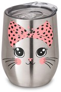 Copo Inox Corpo Duplo 400 ml Fosco Gatinha Miau - Cromado