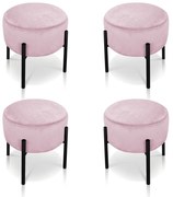 Puff Banqueta Decorativo Industrial Preto Kit 4 Iron Suede D03 - D'Rossi - Rosa Bebê