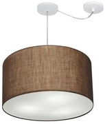 Lustre Pendente Cilíndrico Com Desvio Md-4239 Cúpula em Tecido 45x30cm Café - Bivolt