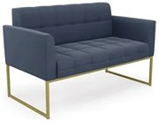 Sofá Namoradeira Base Industrial Dourado Ana Suede Azul Marinho - Ibiz