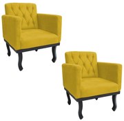 kit 02 Poltronas Classic Pés Luís XV Suede Amarelo - ADJ Decor