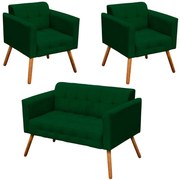 Conjunto 2 Poltronas e 1 Namoradeira Pés Palito Karen Suede Verde G19 - Gran Belo