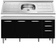 Balcão Gabinete Áustria com Pia Inox 160cm 4 Portas Branco/Preto - Lum