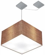 Lustre Pendente Quadrado Com Desvio Md-4270 Cúpula em Tecido 30/35x35cm Palha - Bivolt