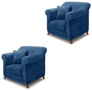 Kit 2 Poltronas Decorativas com 2 Almofadas Armstrong Suede Azul Marinho G63 - Gran Belo